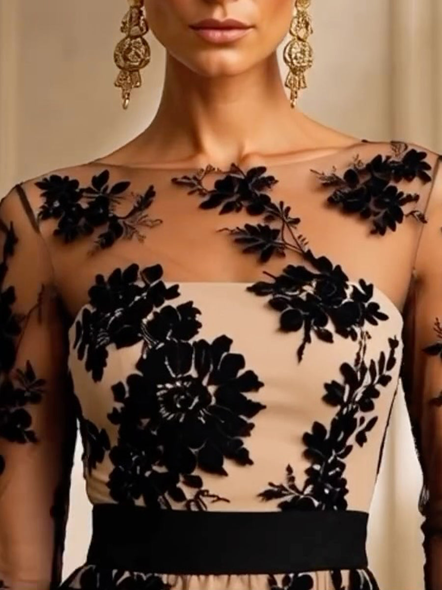 Erica – Abito da Sera Midi Elegante con Pizzo Floreale e Tulle