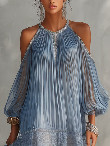 NOA – Vestido Azul de Encaje Chic