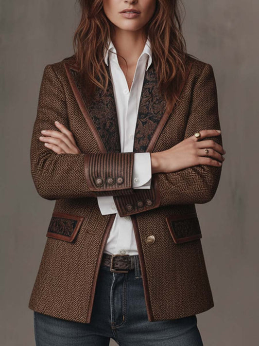 Francesca | Blazer con Inserti Stampati a Spina di Pesce