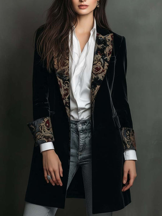Camilla | Blazer Aderente con Stampa Barocca Nera