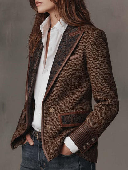 Francesca | Blazer con Inserti Stampati a Spina di Pesce