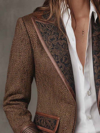 Francesca | Blazer con Inserti Stampati a Spina di Pesce