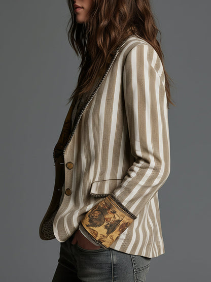 Rosanna | Blazer Bohémien a Righe con Colletto Stampato