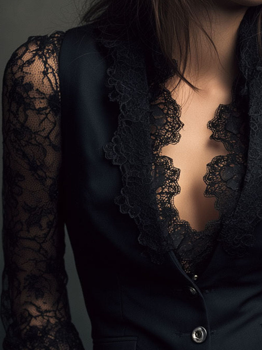 Vittoria | Blazer Nero con Maniche Semi-Trasparenti