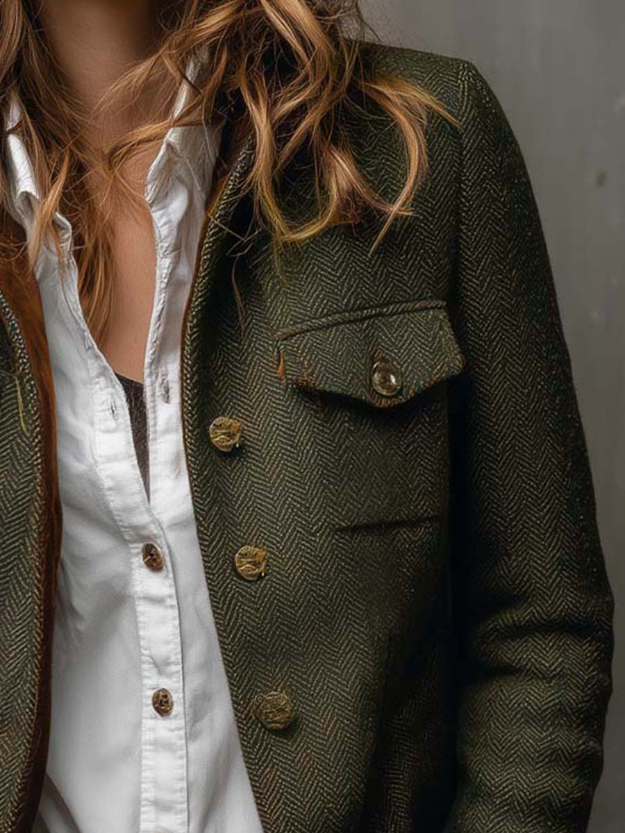 Bella | Blazer Vintage a Spina di Pesce con Profili a Contrasto
