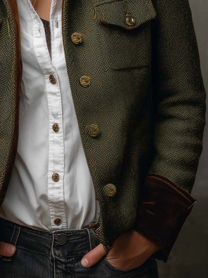 Bella | Blazer Vintage a Spina di Pesce con Profili a Contrasto
