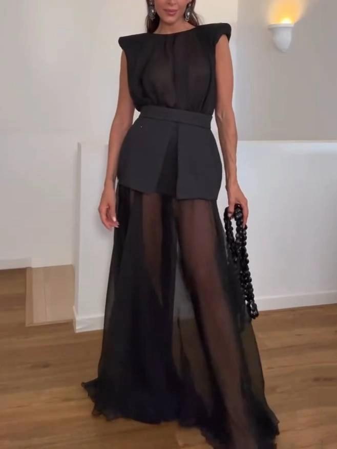 Vestido Largo de Malla Transparente | Camila Lopez