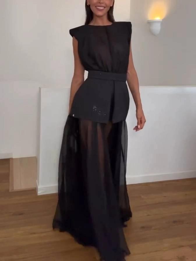 Vestido Largo de Malla Transparente | Camila Lopez