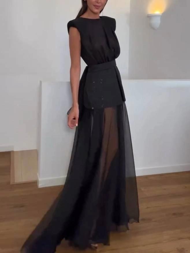Vestido Largo de Malla Transparente | Camila Lopez