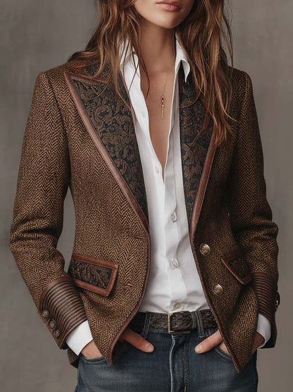Francesca | Blazer con Inserti Stampati a Spina di Pesce