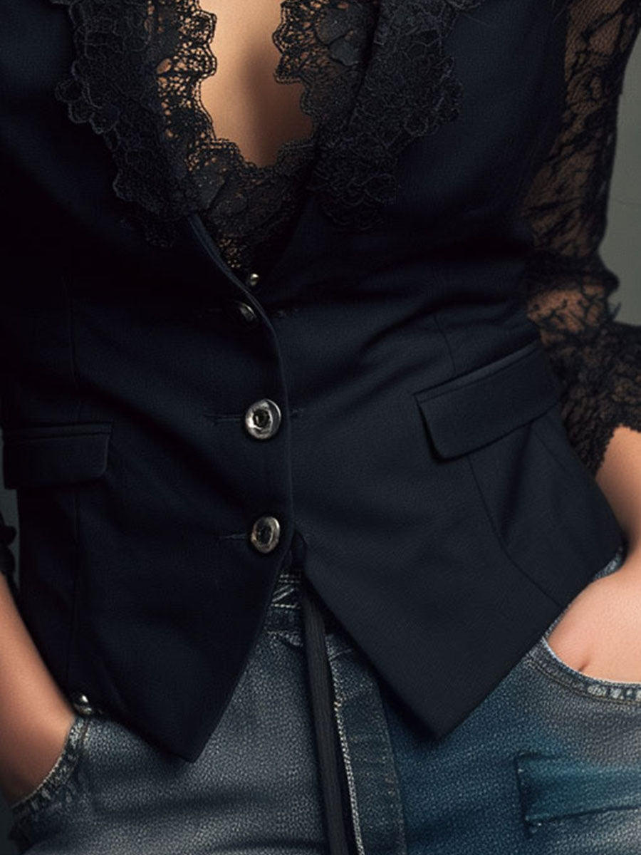 Vittoria | Blazer Nero con Maniche Semi-Trasparenti