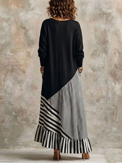 Gilda – Abito Lungo Chic Nero a Righe